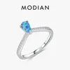 Pierścienie klastra Modian 925 Sterling Srebrny Znakomity Blue Opal for Women Charm Crown Anniversary Fine Jewelry Gift
