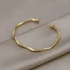 Bangle Fashion Opening Bangle Gold Color Glossy Twisted Thin Bangles For Women Female Open Minimalist Style Charm Cuff Bracelet Jewelry 240411