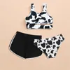 Mucca stampa floreale in costume da bagno a tre pezzi Bikini Crisscross Back Summer Cute Swimwear Bathing costoni spingi in alto con pantaloncini perizoma