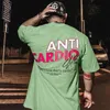 2024 Été Anti cardio surdimension T-shirt Sports courtes Coton T-shirt Gym Fitness Mâle d'entraînement Mâle Traine en coton Tops 240410