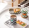 Kopjes schotels hoogwaardig dambord zwart wit rooster geavanceerd glas koffie melk explosie proof hoge temperatuur resistent cup home decor