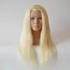 High Grade Mannequin Head 100%Real Natural Human Hair 24" Hairdressing Head Dummy Dolls Blonde Hair Training Head With Shoulder