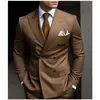 Men's Suits Brown For Men Peaked Lapel Double Breasted Casual Clothing Wedding Groom Formal Daily Full Set 2 Piece Jacket Pants