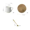 Fincan tabakları nordic seramik hat çizgili kahve fincanı bambu yemek ile yaratıcı mini ikindi çay tabağı ve kaşık içecek eşyaları
