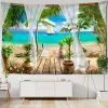 Catadrino de playa Landscape Tapestry Wall Hanging Bohemio Tropical Landscape Art Tabet de fondo Minimalista