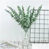 Decorative Flowers Wreaths 10Pcs Artificial Eucalyptus Leave Greenery Stems With Frost For Vase Home Party Decoration Outdoor Diy Drop Otla6