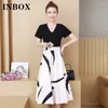 Robes de fête Patchwork Patchwork Print Swing Tunique Robe femme Fashion Elegant V Neck MIDI MIDE SERVE SORTIE