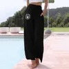 Kobiety Pants Women Rekretka drukująca wysoka talia szerokiej nogi moda sznurka elastyczna plaża na plażę