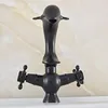 Bathroom Sink Faucets Black Oil Rubbed Bronze Swivel Spout Dual Cross Handles Dolphin Style Kitchen Faucet Mixer Tap Tsf842