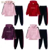 Broek Kids Baby Girls Winter Veet Outfits Todder lange mouw sweatshirts met capuchon+jogger broek tracksuit mode kinderkleding sets