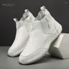 Casual Shoes High Top Chunky Sneaker Men Designer Cover Bottom Ankle Boot Fashion Microfiber Läder Ökad Intern plattform