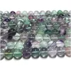 Veemake Natural Fluorite Multi Color Clear bleu vert jaune violet Perles semi-précieuses Perles rondes 15,5 "07945