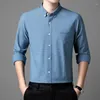 Casual shirts heren high-end 2024 merk herfst zakelijke mode trend geborduurd lange mouw rapel katoenen shirt ontwerper top m-4xl