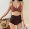 Bikini haute taille semets de maillot de bain Femmes de maillot de bain à col solide en V massif