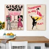 Nordic Poster Retro Cocktails Champagne Giggle Water Canvas Painting Vintage Art Print Modern Pink Wall Picture Kitchen Decor