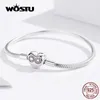 Bangle Wostu Heart Infinity 100% 925 Sterling Silber Rosa Zirkon Charm Brabage für Frauen Mode Schmuck CQB142 240411