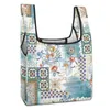 Shopping Bags Custom Printed Shopper Color Block Satchel Bag Ethnic Flower Tote Casual Woman Foldable Handbag Pattern