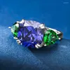 Pierścienie klastra Pansysen Vantage 925 Srebrny srebrny 10x10 mm poduszka Cut Tanzanite szmaragdowy kamień szmaragdowy dla kobiet