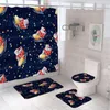 Shower Curtains Christmas Santa Claus Curtain Set Cute Reindeer Gift Bird Winter Snowflake Bathroom Bath Mat Rug Toilet Lid Cover