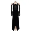 Casual Dresses 5pcs Wholesale Evening For Women Clothing Sexy Halter Lace-up V-neck Split Vestidos Fashion Diamonds Long Robes M13410