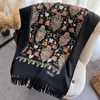 Scarves Warm Cashmere Blend Mujer Bufanda Scarf Vintage Echarpes Embroider Flower Poncho Cape Thick Kerchief