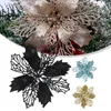 Decorative Flowers 12pcs/set 16cm Glitter Christmas Poinsettia Flower Xmas Tree DIY Wreath Artifical Hanging Home Navidad 2024 Year