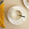 Tasses Good Morning Letter Imprimé Os Chine Céramique avec plate-forme Breft Petit-déjeuner Thé 1 tasse de blanc Simple Simple