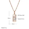 Colares de pingentes colar quadrado clássico para mulheres 585 cor de ouro rosa com acessórios naturais de zircão de jóias diárias simples