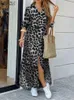 Zanzea Kobiety Leopard Print Dress Sukiej Summer Autumn Half Tange Share Split Seksowna długa koszula midi wieczór żeńska kobieca vestidos 240411