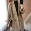 2023 Women Long Trench Jacket Winter Coat Loose Double-breasted Notch Collar Lady Overcoat Side Pockets Cardigan Women Overcoat