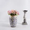 レトロブルーとホワイトの緑の植物氷亀裂燃焼花鍋花瓶/花の花輪挿入セラミックグレーズチャイニーズクラシックソフトD