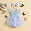 Jurken voor meisjes 3D vlinderdecor romperjurk babymeisje kanten bodysuit met ruches aan de mouwen mesh tule jurk overall jumpsuit hoofdbanden