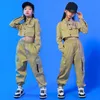 Kinder Teen Ballsaal Hip Hop Kleidung Khaki Hemd Jacke Crop Top Streetwear Cargo Joggerhosen für Mädchen Tanzkostüm Kleidung