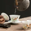 SET DI ATTUALI A TEFE SET BACCHI CERAMICA BIANCO COTOW MUTICO NATTO Giade tè a mano blu e set domestico Gaiwan Cina