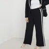 Plus Size Elegant Summer Spring Wide Leg Pants Elastic Waist Black And White Baggy Straight Female Large Office 240411