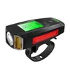 3 in 1 USB Bicycle Flashlight 5 LED Bicycle Computer/Alarm Horn Bike Front Light Waterproof Headlight Odometer Bike Accessories