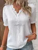 Bloups feminina camisas de blusa elegante e elegante camisa sólida renda 2023 Summer moda Hollow Hollover de manga curta Top Office Lady Shirt S-5xl 240411