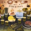 49 st guld dot Happy Birthday Party Cerierware Set Paper Black Paper Plates Serveins Cups For Men Women Birthday Table Seory Decor