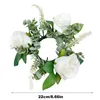 Flores decorativas Anéis de vela floral 8 polegadas Rose Wreath Pillar Holder Frazetas de cozinha Faux Grinalh para Spring Farmhouse