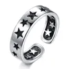 Cluster ringen trendy oude zilveren kleuropening voor mannen vrouwen pentagram ster elegante ringband eenvoudig vingeraccessoire