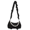 Shoulder Bags Fashion Women Bowknot Pleated Underarm Bag Casual Ladies Pearl Chain Small Handbag Purse Elegant Solid Color Square