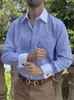 고품질 줄무늬 남자 프랑스 커프 단추 캐주얼 드레스 셔츠 긴 슬리브 화이트 칼라 디자인 웨딩 턱시도 셔츠 6xl 240402