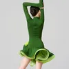 Wear 2024 Fashion Long Manchet National Standard Latin Dance Professional Robe For Girls Samba Chacha Green XS7687