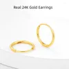 Boucles d'oreilles cerceaux Real 24k Or pour les femmes authentique Au999 Round Ring Classic Fashion Fait Bijoux Gift EA091