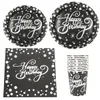 10pcs Hot Silver Black Preto Disponível Placas de Papel de Tabela Copas Nudores Feliz 30º 40º Festa de Aniversário Supplias de Tableware Conjuntos