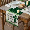 Runner de table de trèfle à carreaux verts, nappe de salle à manger de la Saint