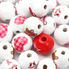 15mm Natural Wood Beads Round Spacer Wooden Christmas Easter Independence Day Red Green Beads Charms For Jewelry Making DIY10pcs