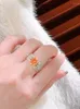 Cluster Rings Fashionable Hollowed Out Fabric Lace Fanta Orange 925 Silver Ring Set With High Carbon Diamond Crushed Cut