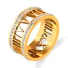 Men Women Hollowed Roman numeral band rings stainless 18k gold silver crystal diamond classical ring 10mm width