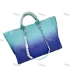 9A Gradient Couny Couleur Real Leather Beach Shoping Sac Embrayage Deauville avec Handle Handle Totes Silver Metal Hardware Matelasse Crossbody Body Sac à main